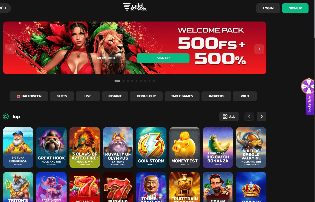 WildTornado Casino desktop home